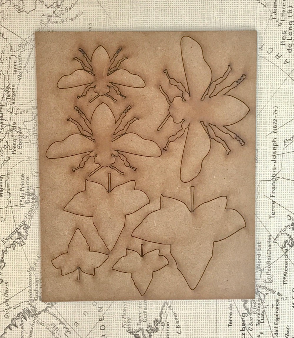 MDF Bee and Ivy Leaves Embellishment Set A5